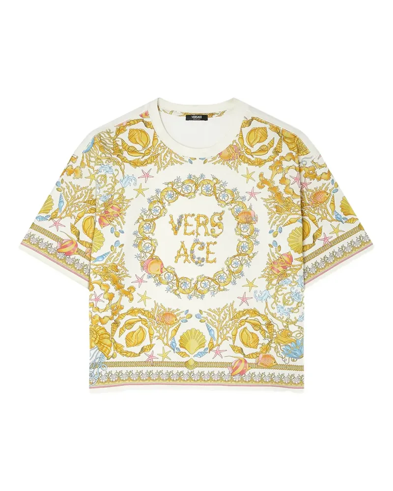 Versace Underwater Barocco Cropped-T-Shirt - Weiß Weiß