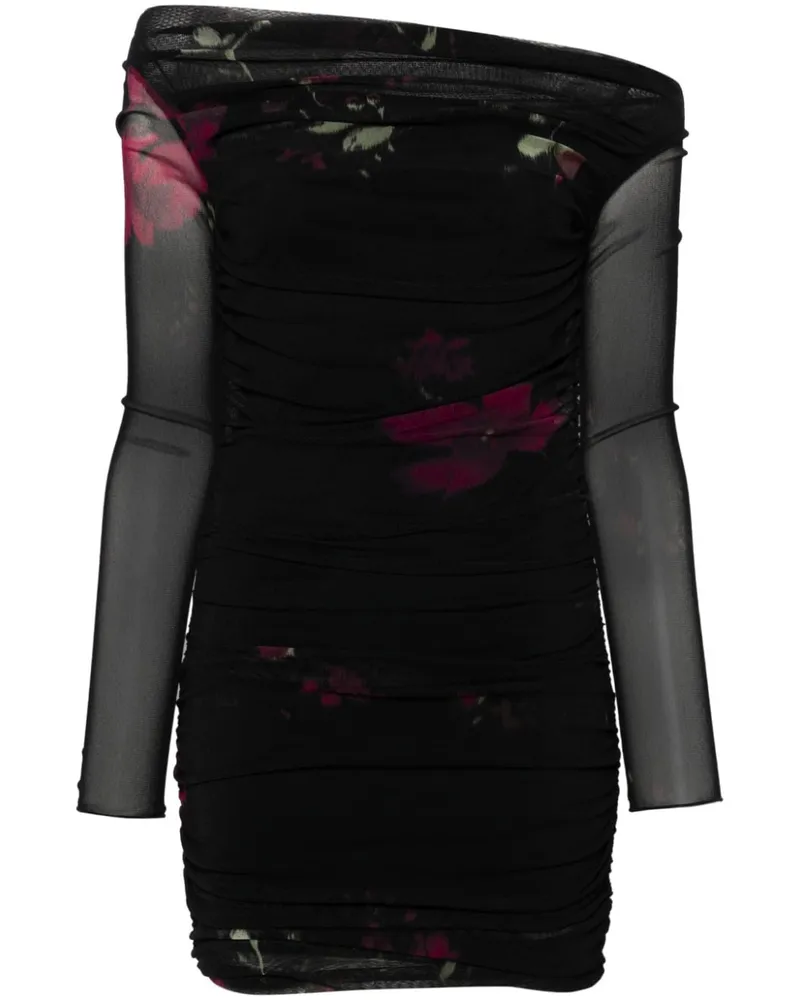 Blumarine Tüll-Minikleid mit Rosen-Print Schwarz