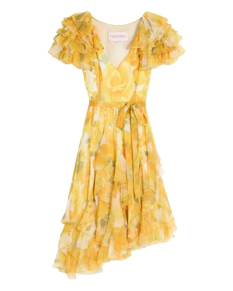Valentino Garavani Papier Floral Chiffon-Midikleid - Gelb Gelb