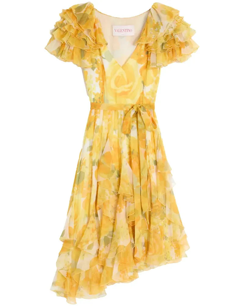 Valentino Garavani Papier Floral Chiffon-Midikleid - Gelb Gelb
