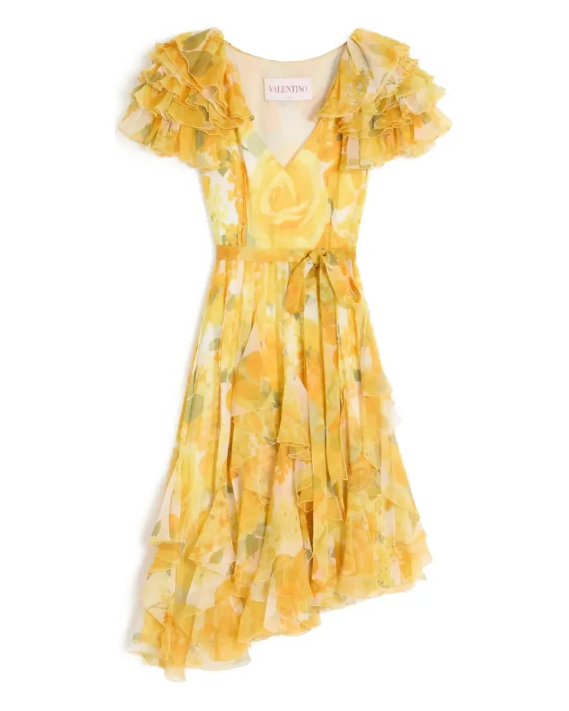 Valentino Garavani Papier Floral Chiffon-Midikleid - Gelb Gelb