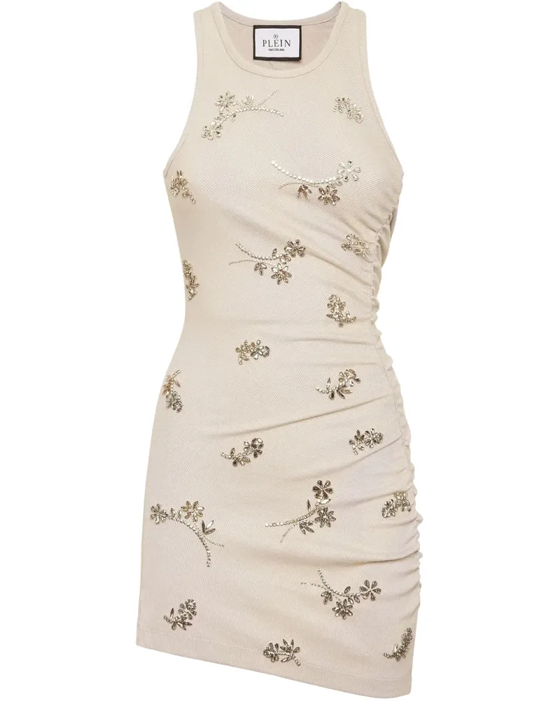 Philipp Plein Geripptes Minikleid mit Blumenverzierung - Grau Grau