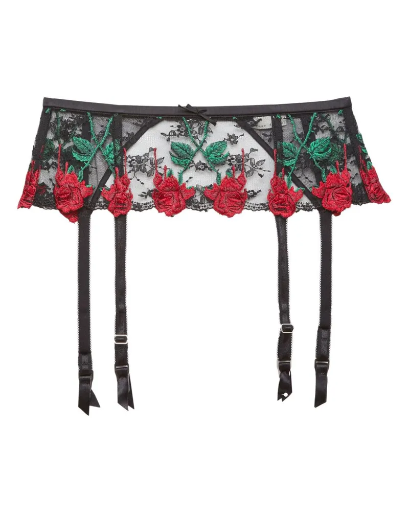 Fleur Du Mal Vampire Rose Strumpfhalter mit Stickerei - Schwarz Schwarz