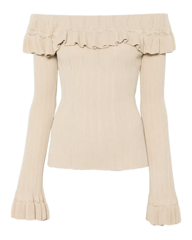 Blumarine ruffled off-shoulder sweater - Nude Nude