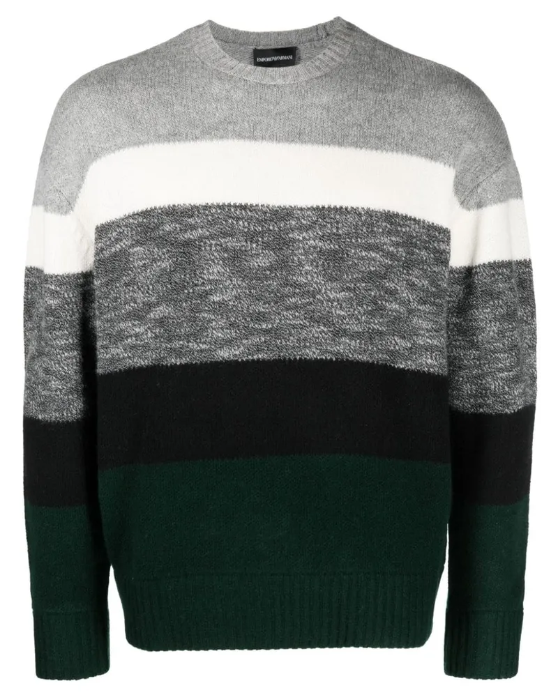 Emporio Armani Gestreifter Intarsien-Pullover - Grau Grau