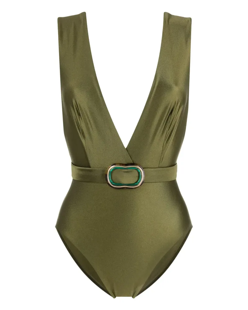 Zimmermann Junie Gürtel-Badeanzug mit tiefem Ausschnitt - Grün Grün