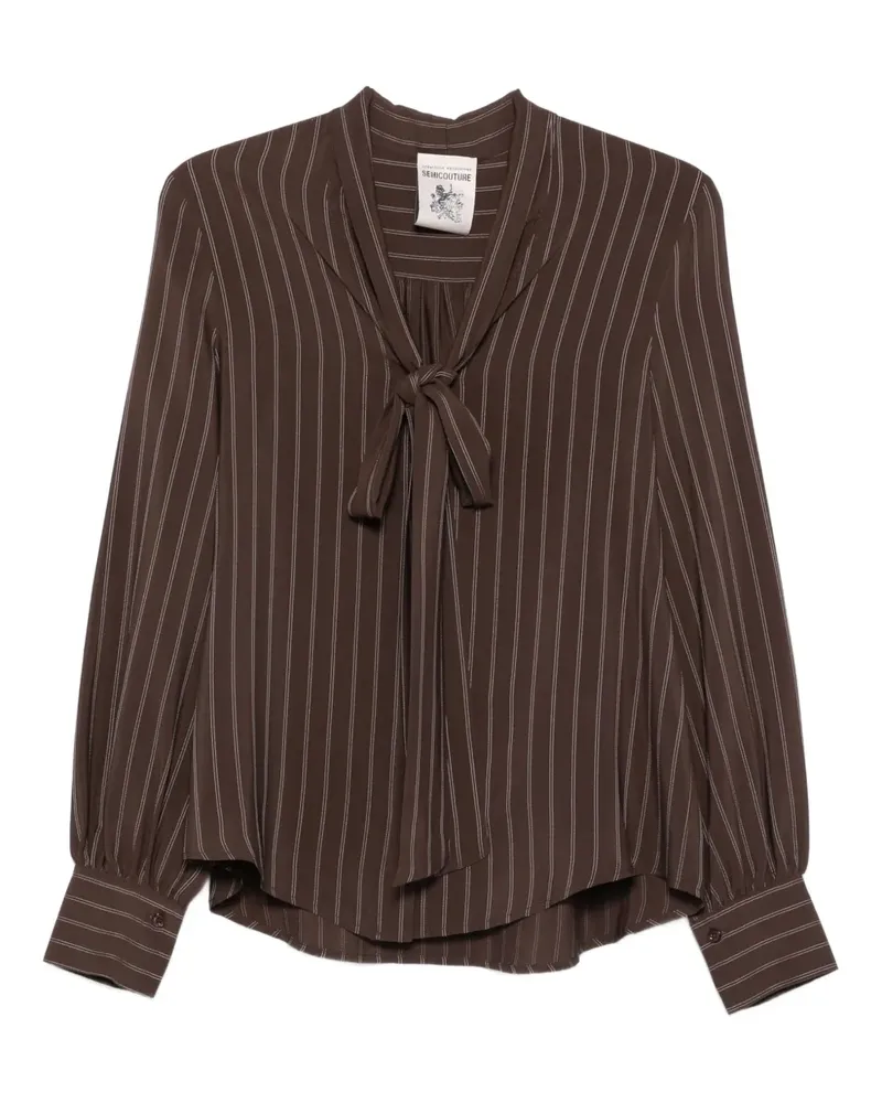 Semicouture Gestreifte Bluse mit Schleife - Braun Braun