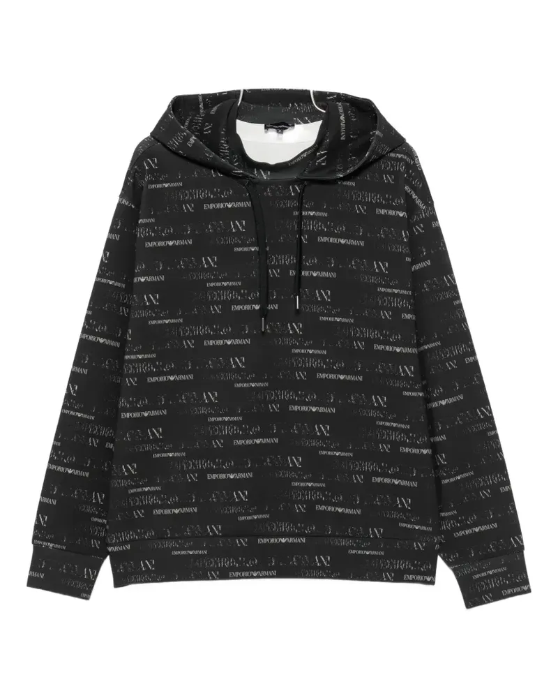 Emporio Armani logo-pattern drawstring hoodie - Schwarz Schwarz