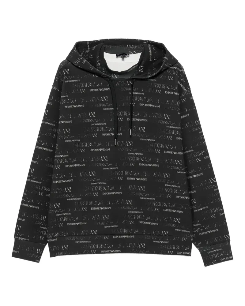 Emporio Armani logo-pattern drawstring hoodie - Schwarz Schwarz