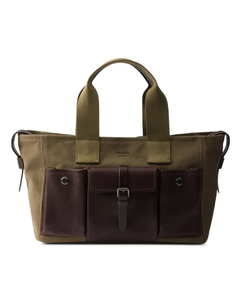Prada Große Route Tote Bag aus Canvas und Leder - Grün Grün