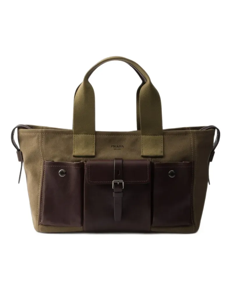 Prada Große Route Tote Bag aus Canvas und Leder - Grün Grün