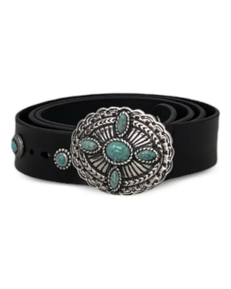 Orciani turquoise-embellished leather belt - Schwarz Schwarz