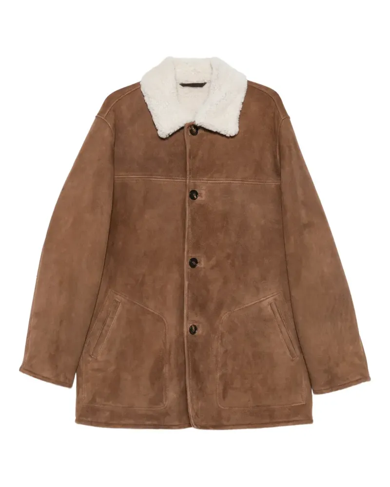 Manzoni 24 shearling-collar suede coat - Braun Braun