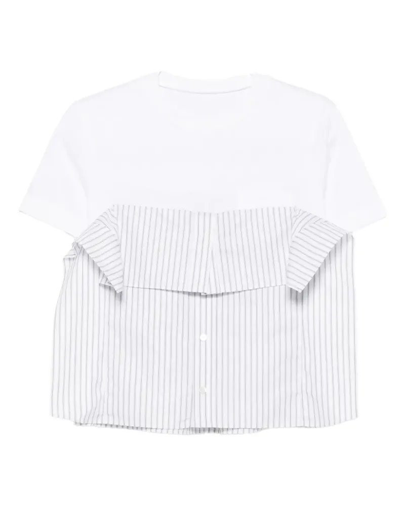 Sacai Gestreiftes T-Shirt mit Rüschen - Weiß Weiß