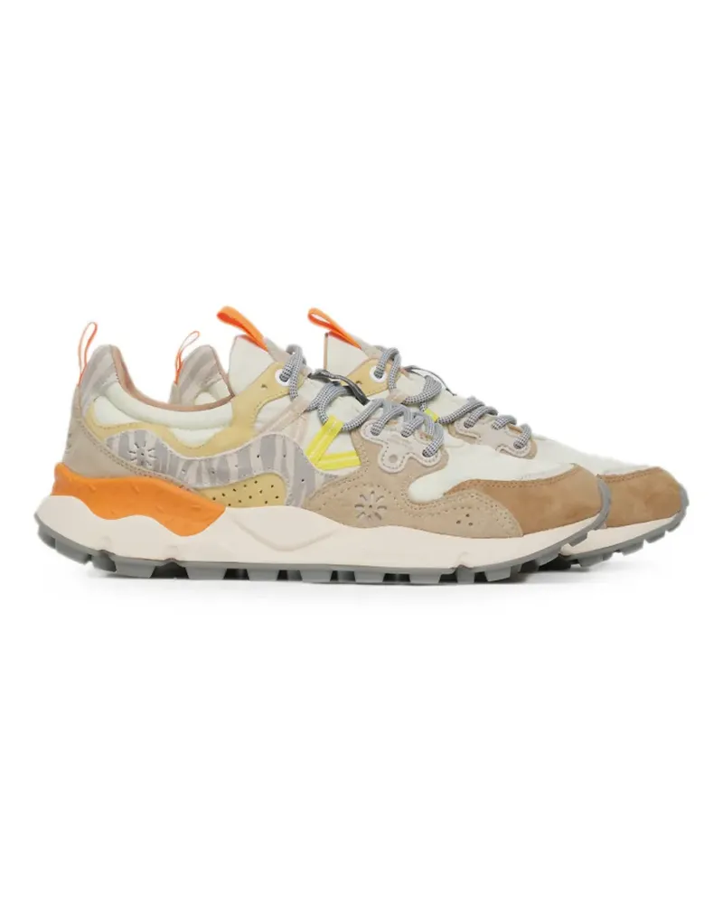 Flower MOUNTAIN Yamano 3 calf suede-panel sneakers - Nude Nude