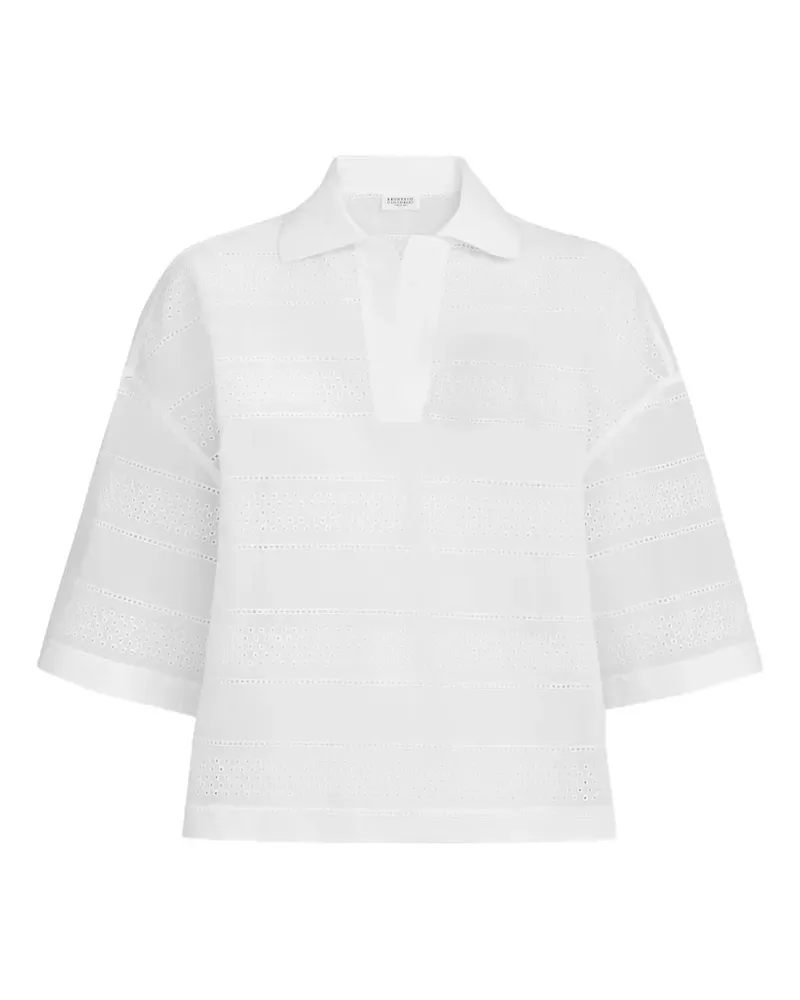 Brunello Cucinelli cotton organza broderie anglaise cropped polo - Weiß Weiß