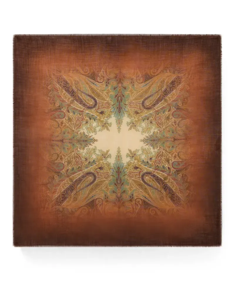 Etro wool and silk scarf with faded floral Paisley motif - Braun Braun