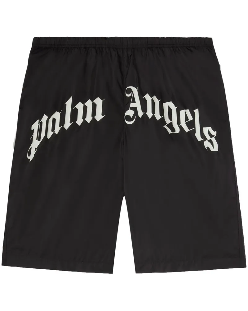 Palm Angels Badeshorts mit gebogenem Logo - Schwarz Schwarz
