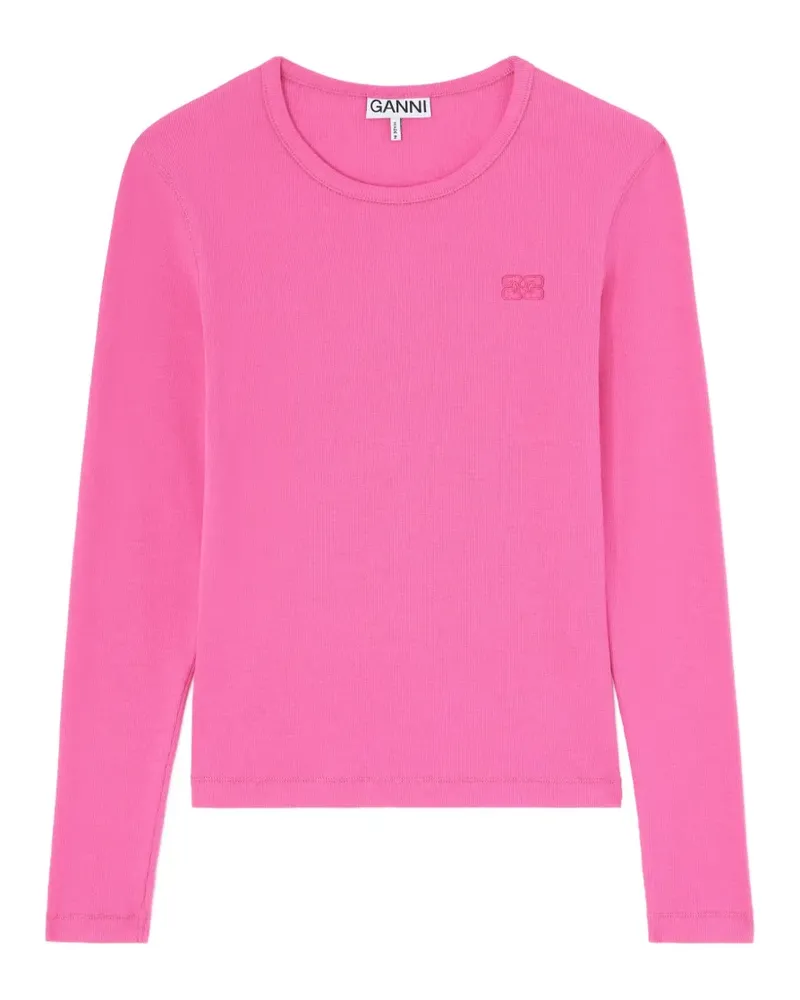 Ganni Langarmshirt mit Logo-Stickerei - Rosa Rosa