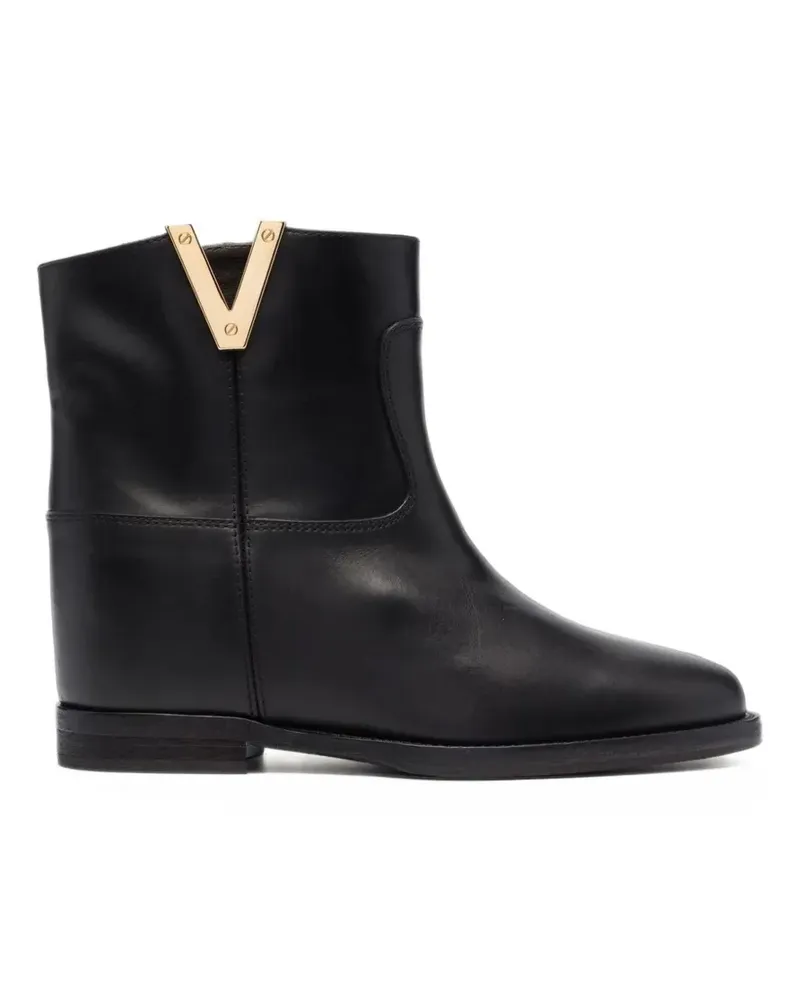 Via Roma 15 logo-plaque almond-toe ankle boots - Schwarz Schwarz
