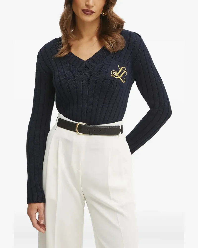 Luisa Spagnoli Gerippter Pullover mit V-Ausschnitt - Blau Blau