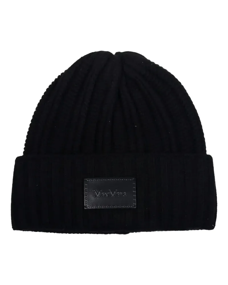Max Mara Gerippte Beanie Logo-Patch - Schwarz Schwarz