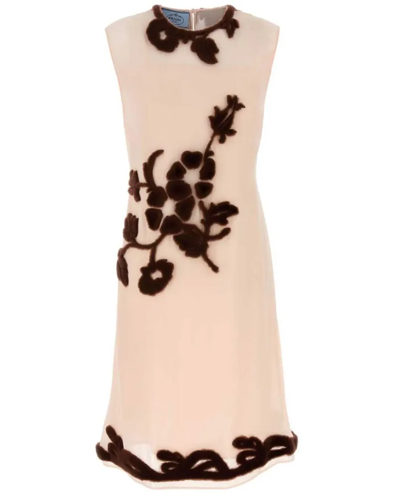 Prada Midikleid mit Blumenstickerei - Nude Nude
