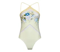 floral-print halterneck swimsuit - Gelb