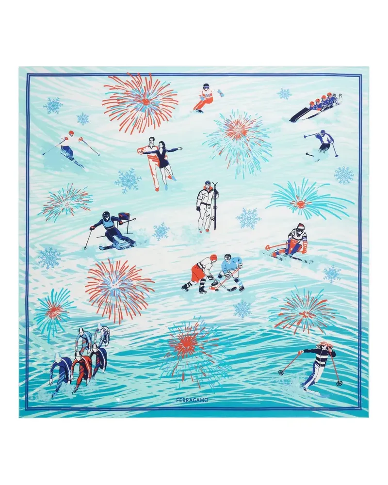 Ferragamo Seidenschal mit Winter Alpine-Print - Blau Blau