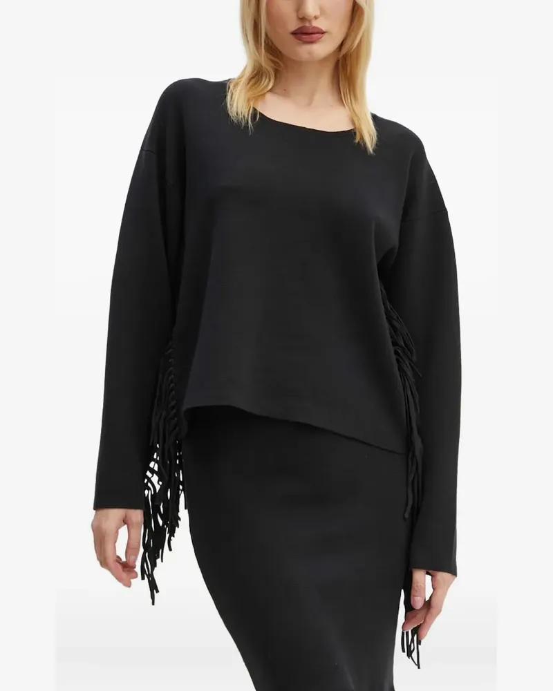 MUNTHE Sweatshirt mit Fransendetail - Schwarz Schwarz