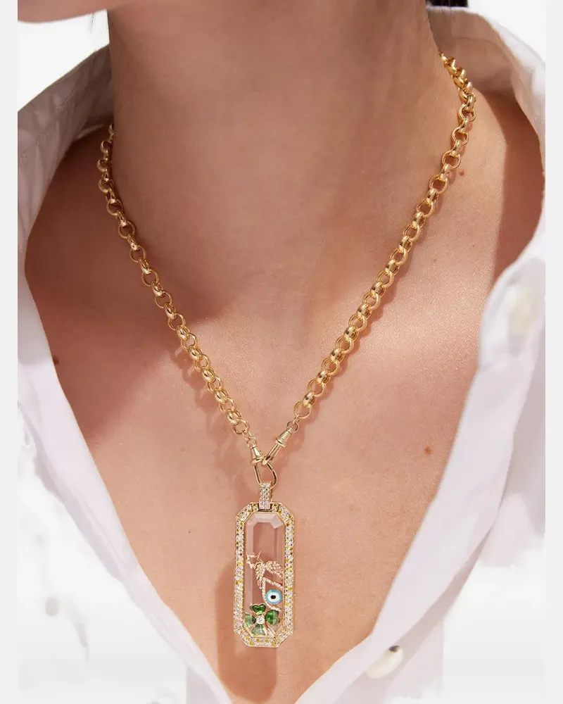 Loquet 18kt Clover Gelbgoldhalskette mit Diamanten - Grün Grün