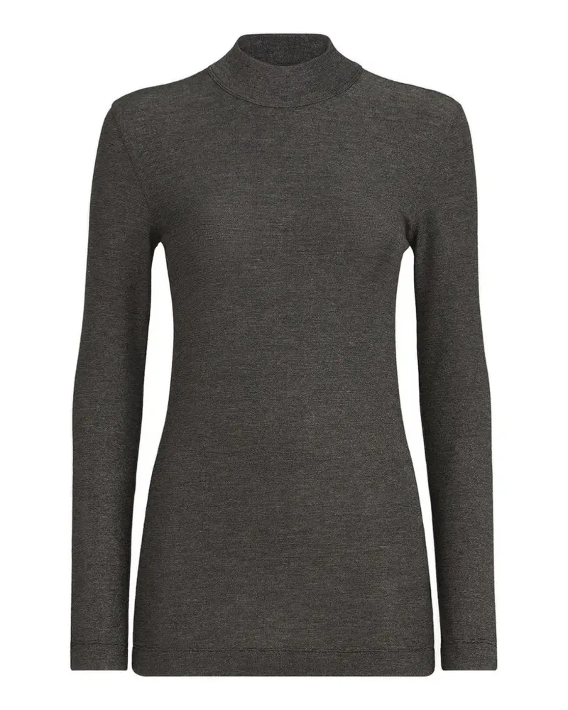 Brunello Cucinelli Glitzerndes Langarmshirt mit Stehkragen aus Schurwolle und mit Monili-Verzierung - Grau Grau