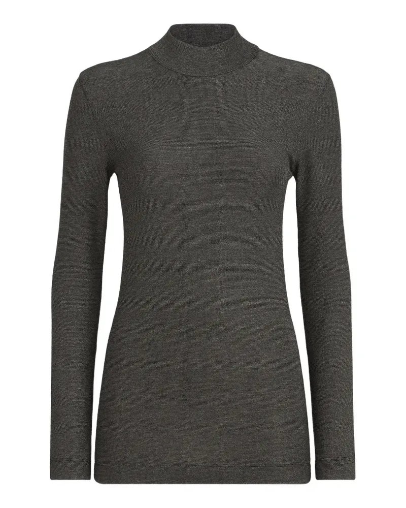 Brunello Cucinelli Glitzerndes Langarmshirt mit Stehkragen aus Schurwolle und mit Monili-Verzierung - Grau Grau