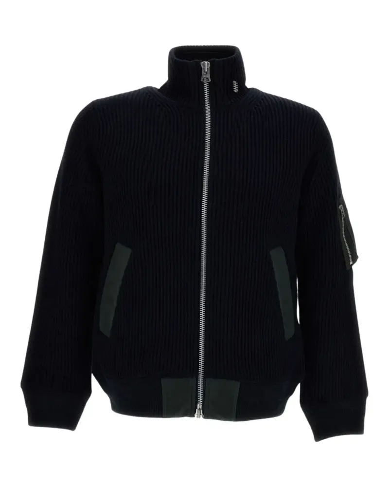 Sacai ribbed-knit panelled cardigan - Blau Blau