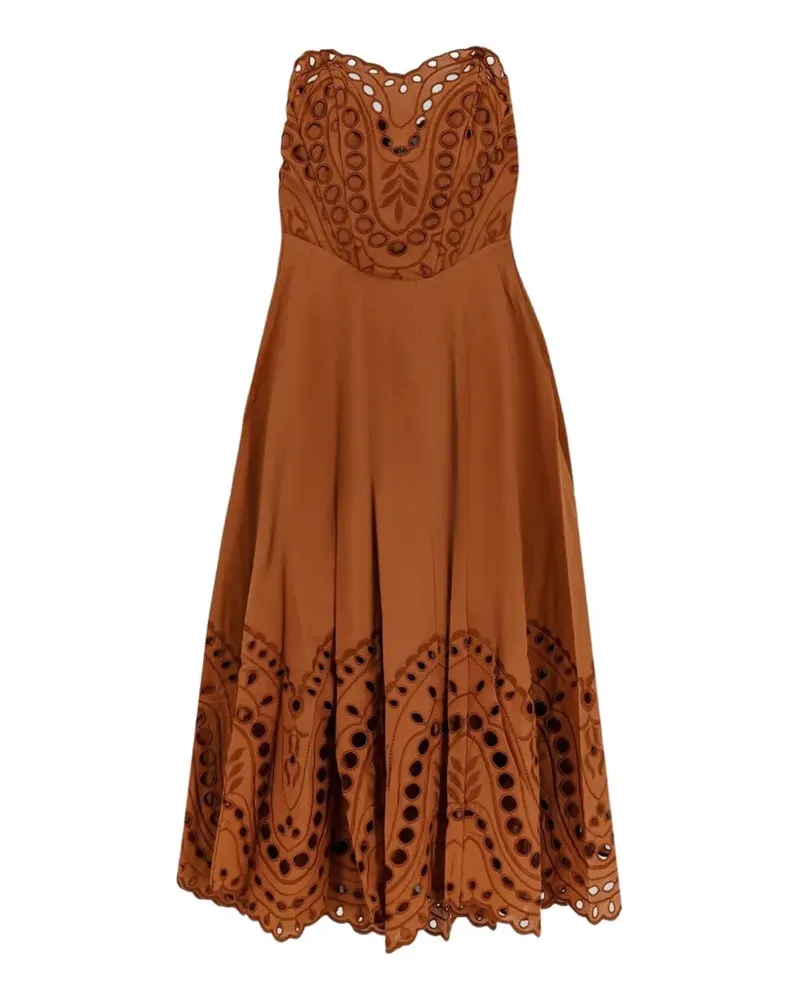 Charo Ruiz broderie-anglaise strapless midi dress - Braun Braun