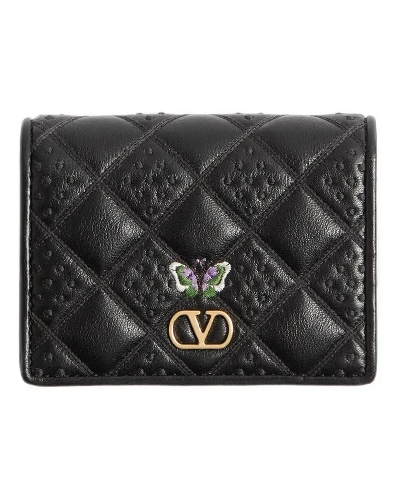 Valentino Garavani Flutterby Clutch aus glänzendem Nappaleder mit Schmetterlingsstickerei - Schwarz Schwarz