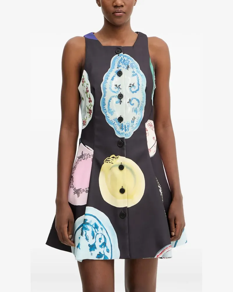 Stine Goya Minikleid mit Teller-Print - Schwarz Schwarz