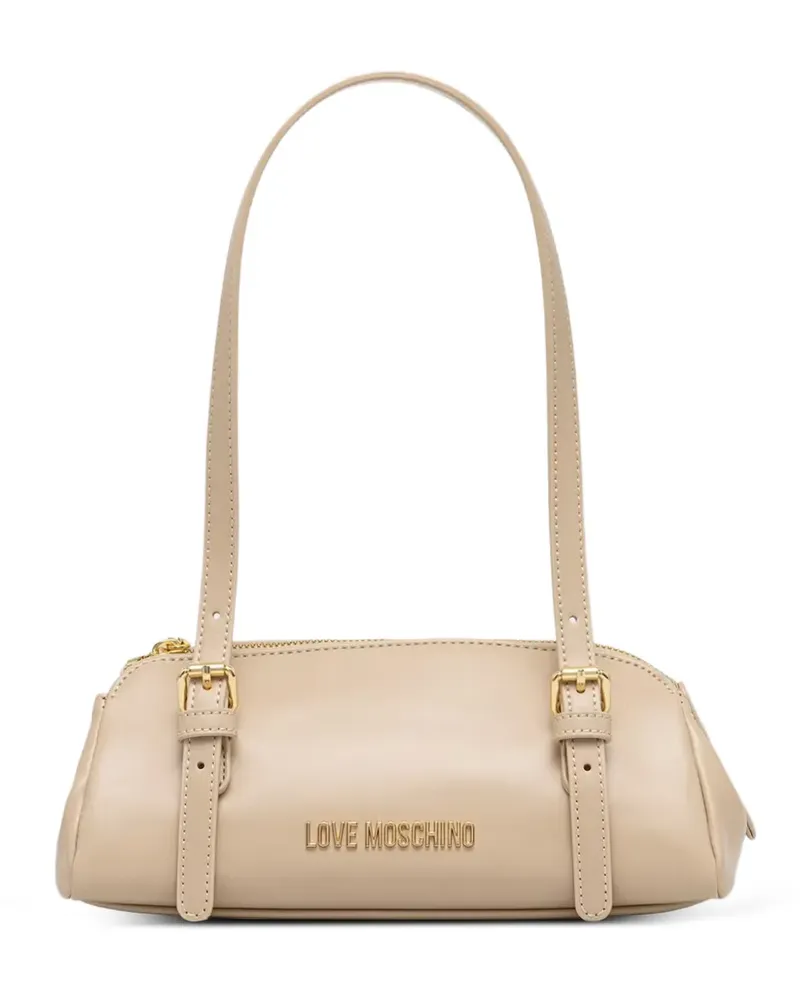 Moschino buckle-detail logo-plaque shoulder bag - Nude Nude