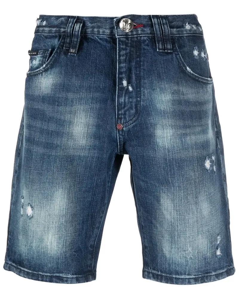 Philipp Plein Jeans-Shorts in Distressed-Optik - Blau Blau