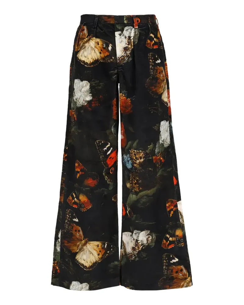 R13 floral-butterfly double-pleat trousers - Schwarz Schwarz