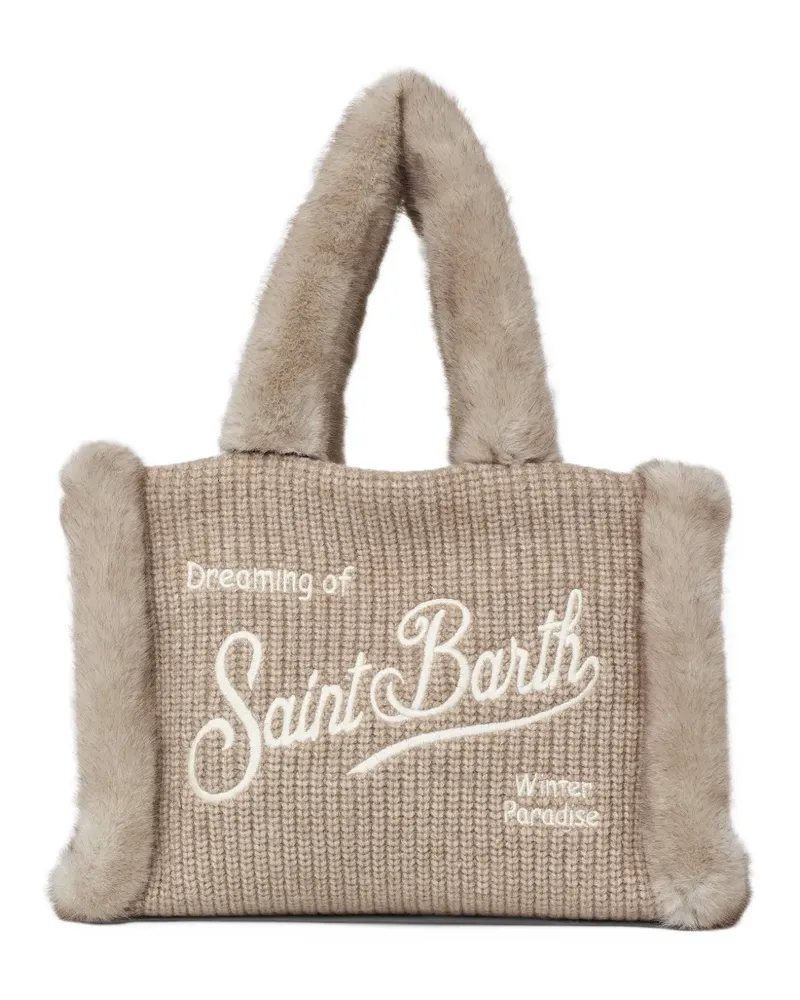 MC2 Saint Barth Gerippte Colette Handtasche aus Faux Shearling mit Logo-Stickerei - Nude Nude