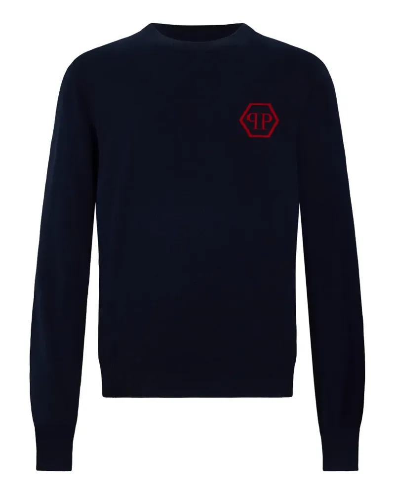 Philipp Plein Rundhals-Strickjacke mit Jacquardmuster - Blau Blau
