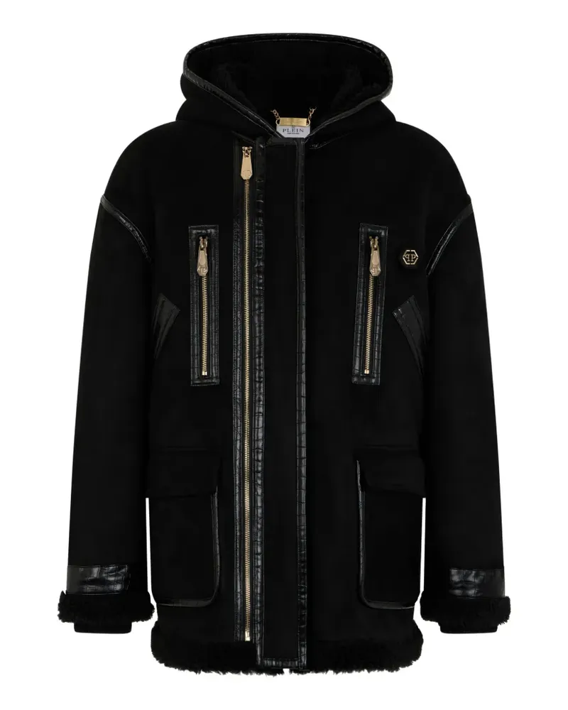 Philipp Plein Kapuzenmantel mit Kroko-Effekt - Schwarz Schwarz