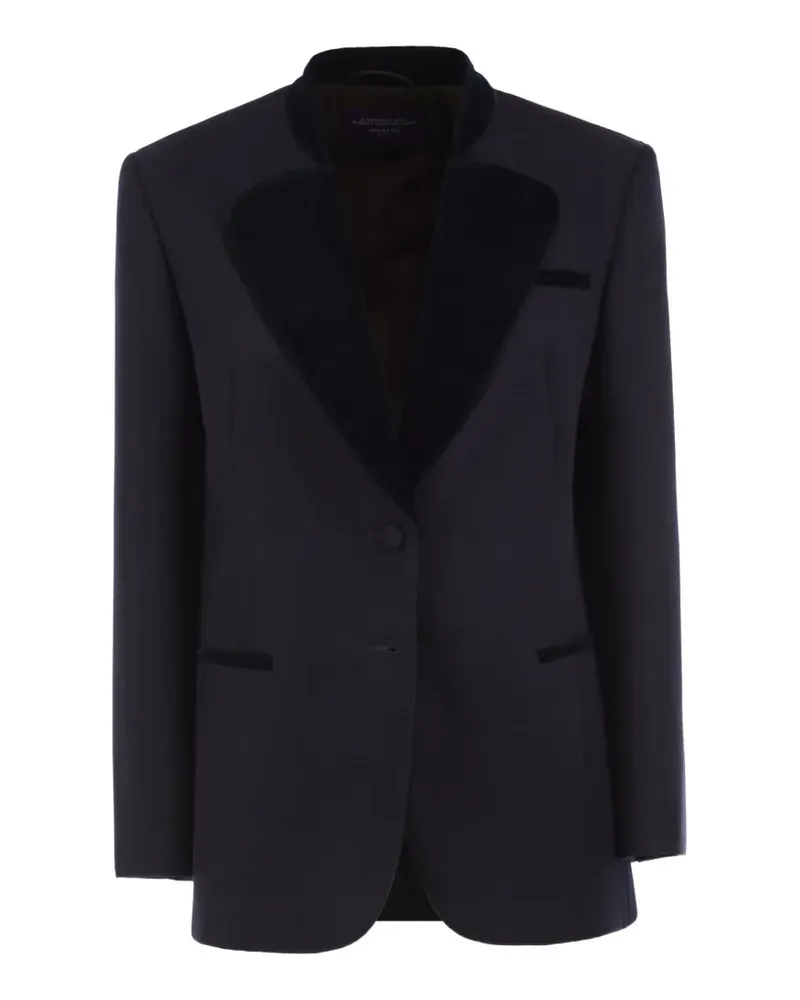 Max Mara Einreihiger Anzug mit Samtbesatz - Blau Blau