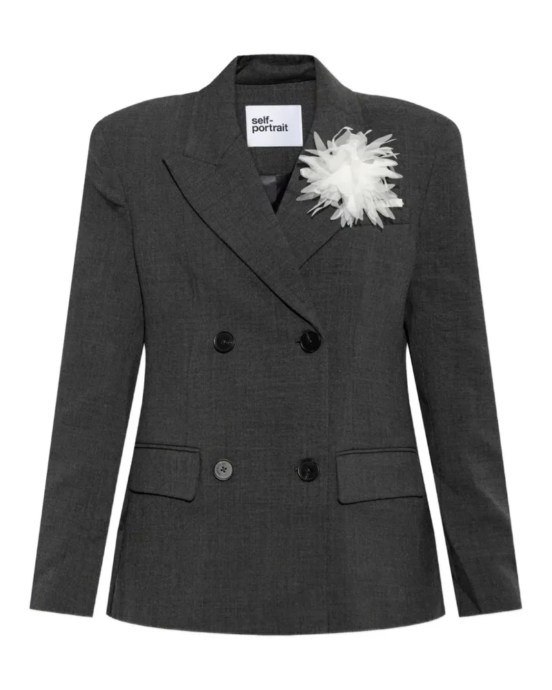 Self-Portrait grey double-breasted flower blazer - Grau Grau