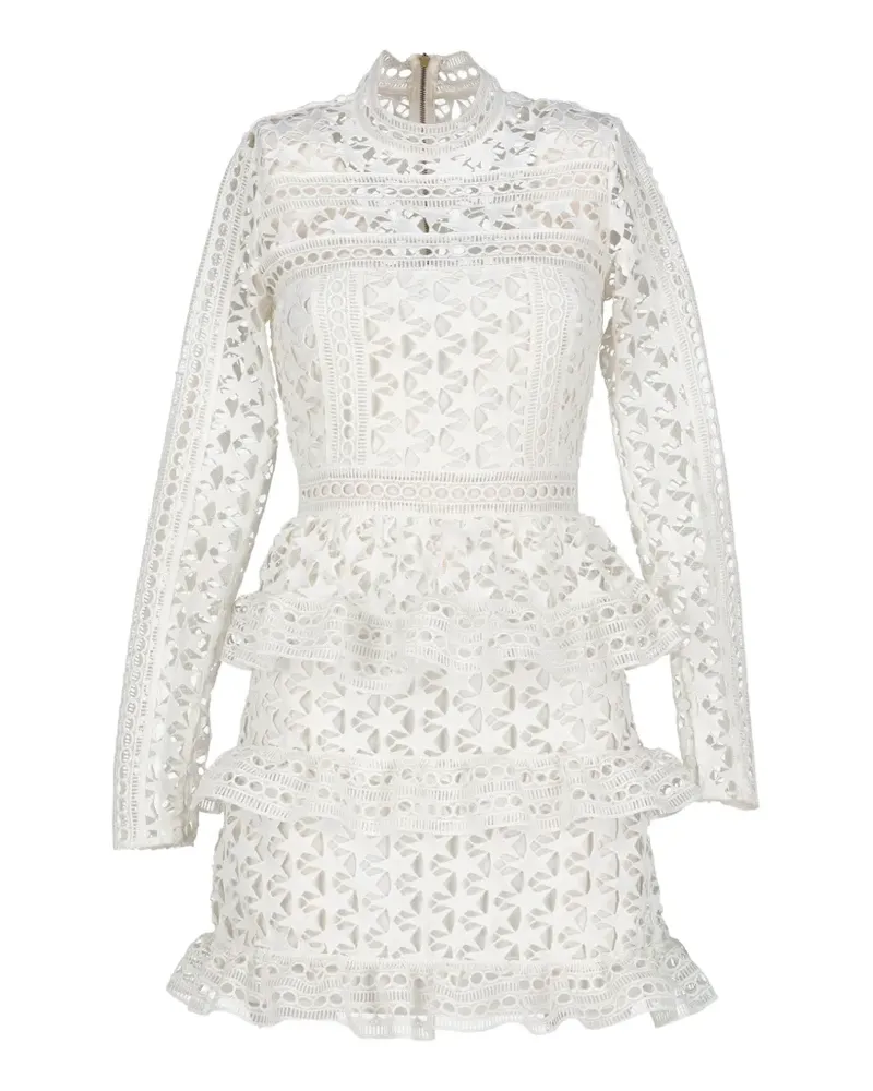 Self-Portrait guipure lace tiered mini dress - Weiß Weiß