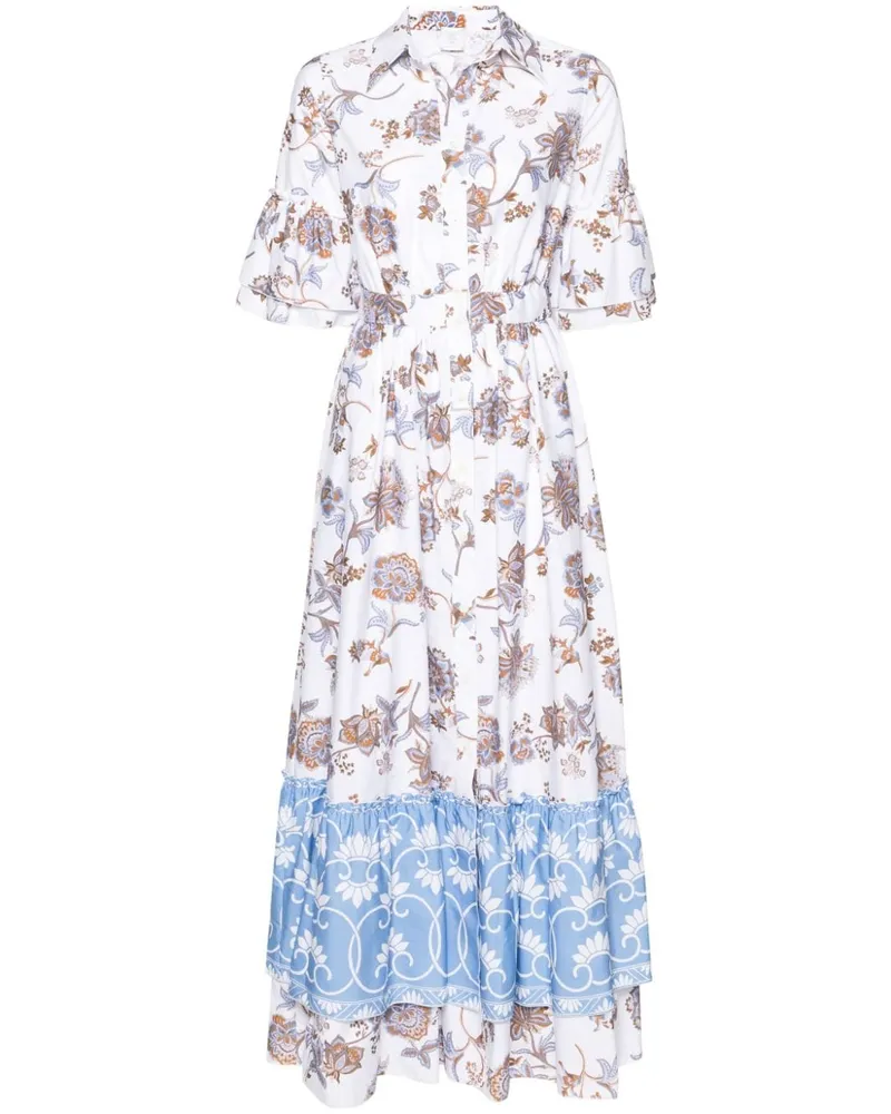 Eleventy Maxi-Hemdkleid mit Blumen-Print - Weiß Weiß