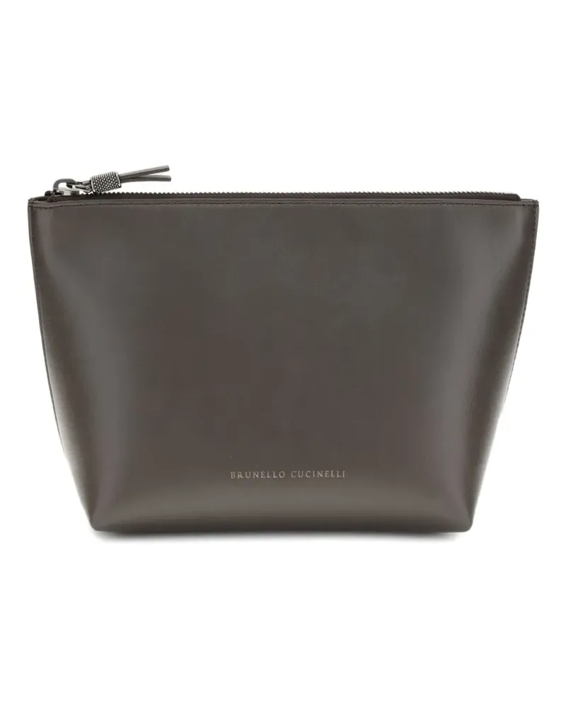 Brunello Cucinelli logo-print clutch bag - Braun Braun