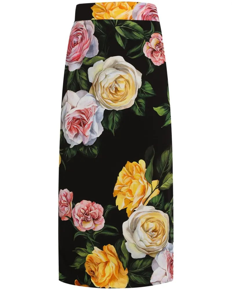 Dolce & Gabbana Midirock mit Blumen-Print - Schwarz Schwarz