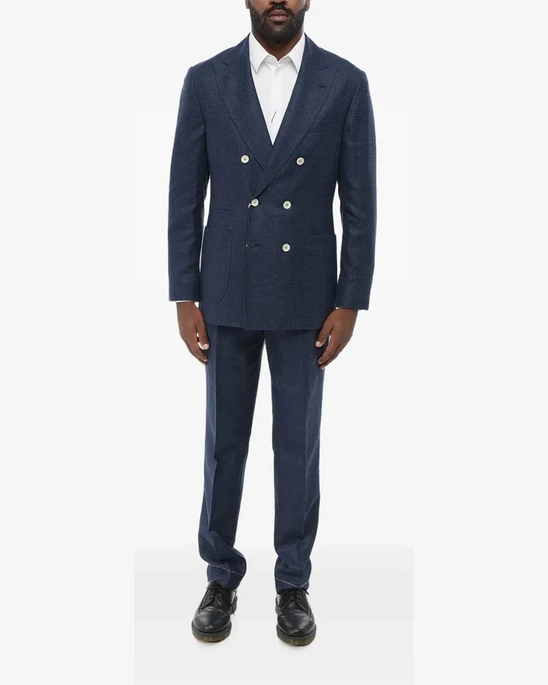 Brunello Cucinelli double-breasted houndstooth suit - Blau Blau